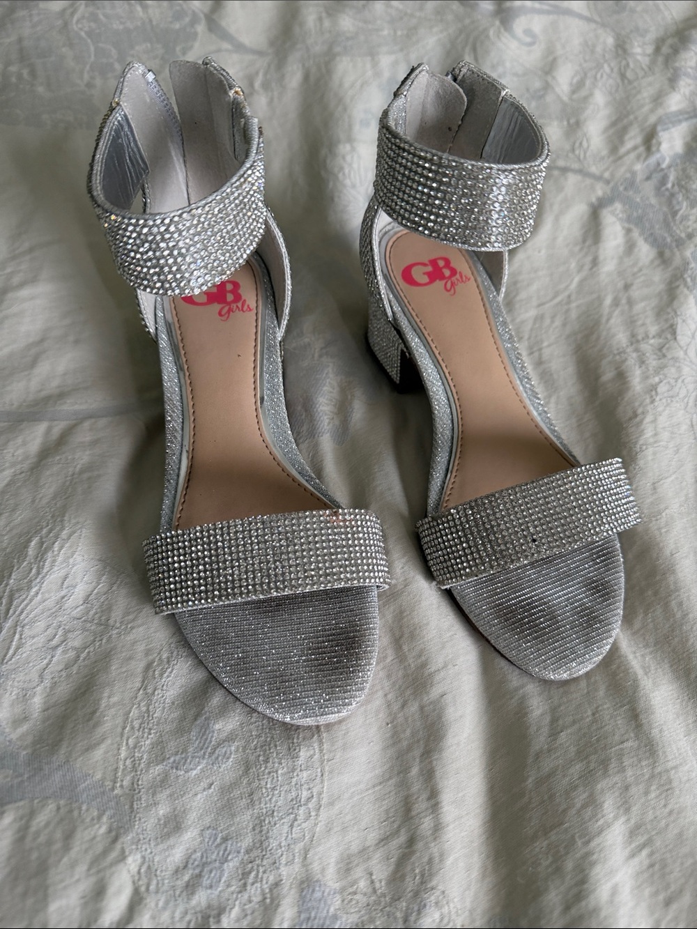 GB girls size 13 Silver Rhinestone Block Heel Sandals